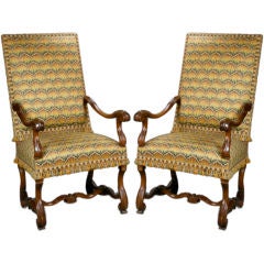 A Pair of Louis XIV Walnut Arm Chairs