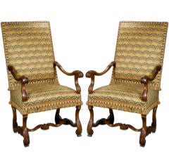 A Pair of Louis XIV Walnut Arm Chairs