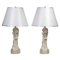 Mid-Century Modern Pair of Plaster Foliate Lamps