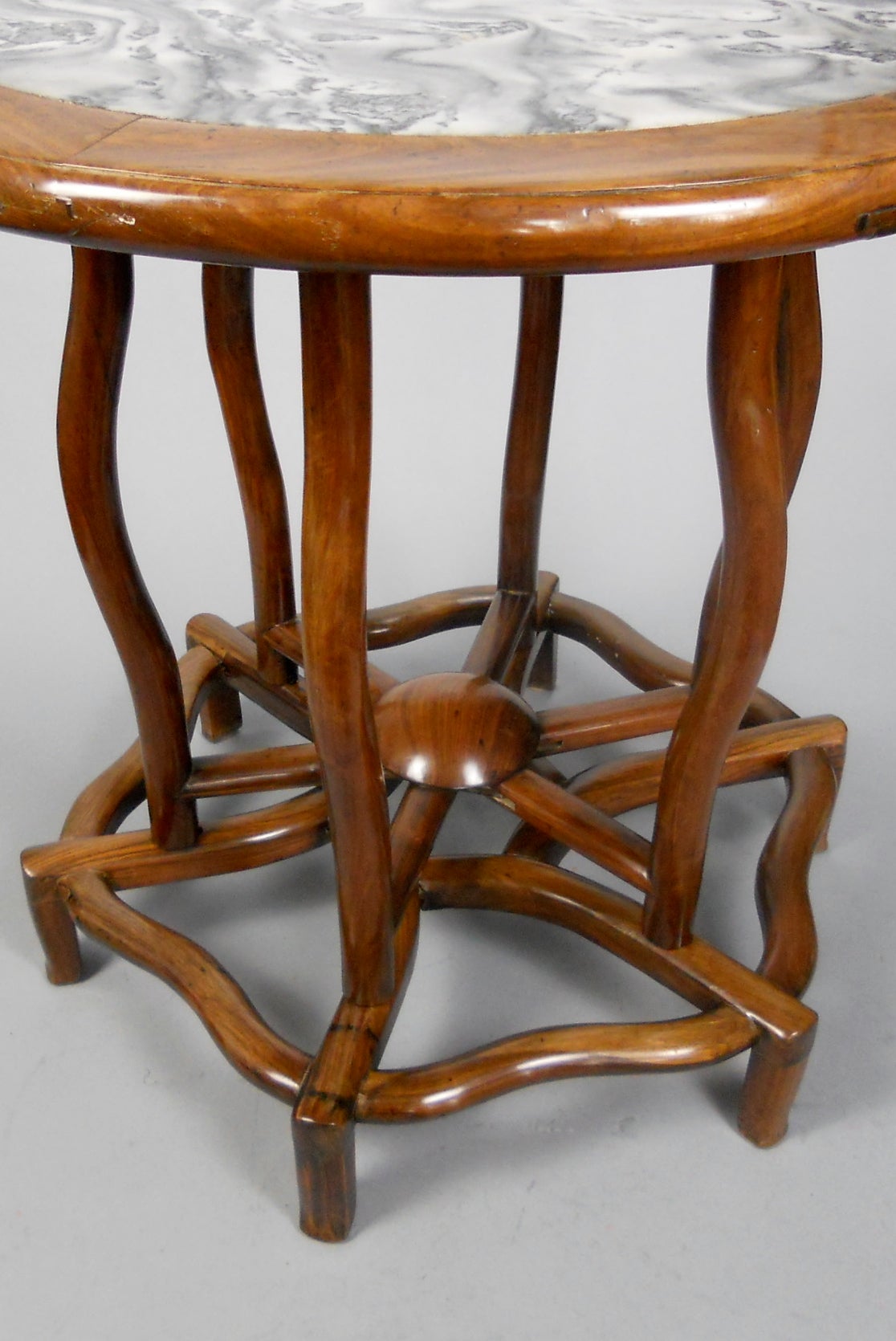 Chinese Hardwood Circular Table with a Marble Top In Good Condition For Sale In New York, NY