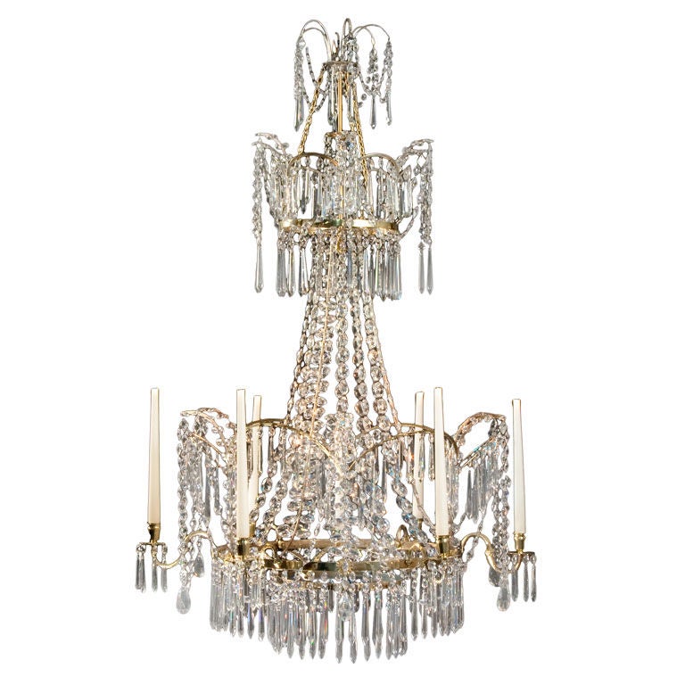 A Russian Neoclassical Cut Glass Chandelier For Sale