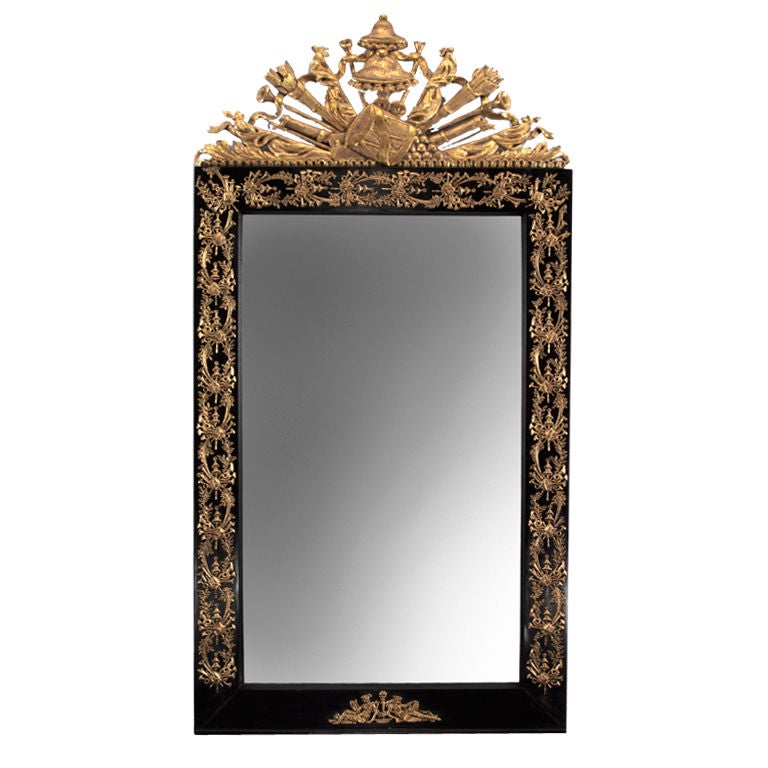 An Unusual Swedish Neoclassical Black and Giltwood and Gilt Metal  Mirror For Sale
