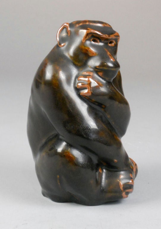 Modern Knud Kyhn for Royal Copenhagen Glazed Stoneware Sculpture of a Monkey For Sale