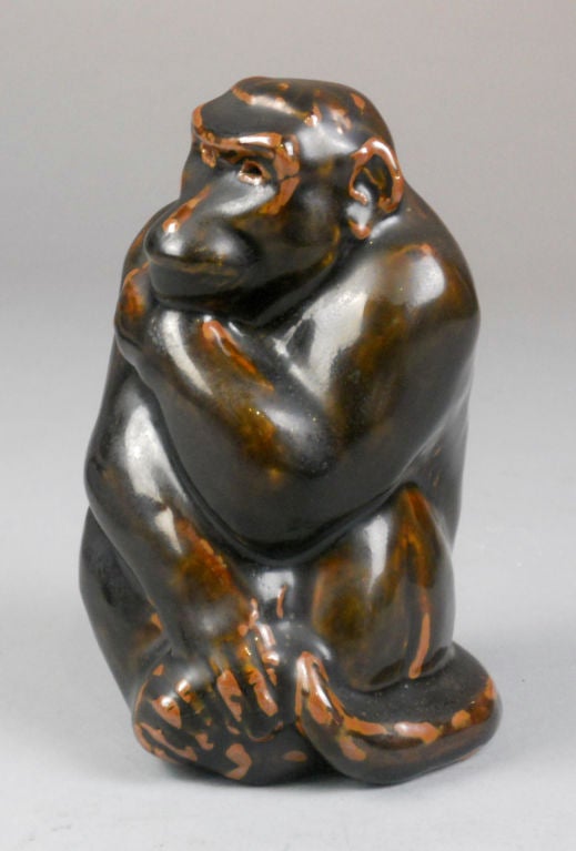 Danish Knud Kyhn for Royal Copenhagen Glazed Stoneware Sculpture of a Monkey For Sale