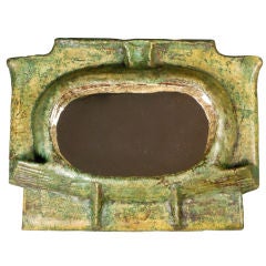A French Mottled Green Studio Pottery Mirror