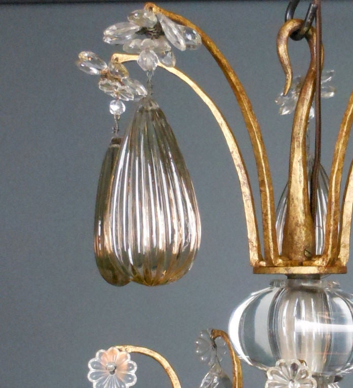 Mid-20th Century A French Gilt Iron and Cut Crystal Chandelier For Sale