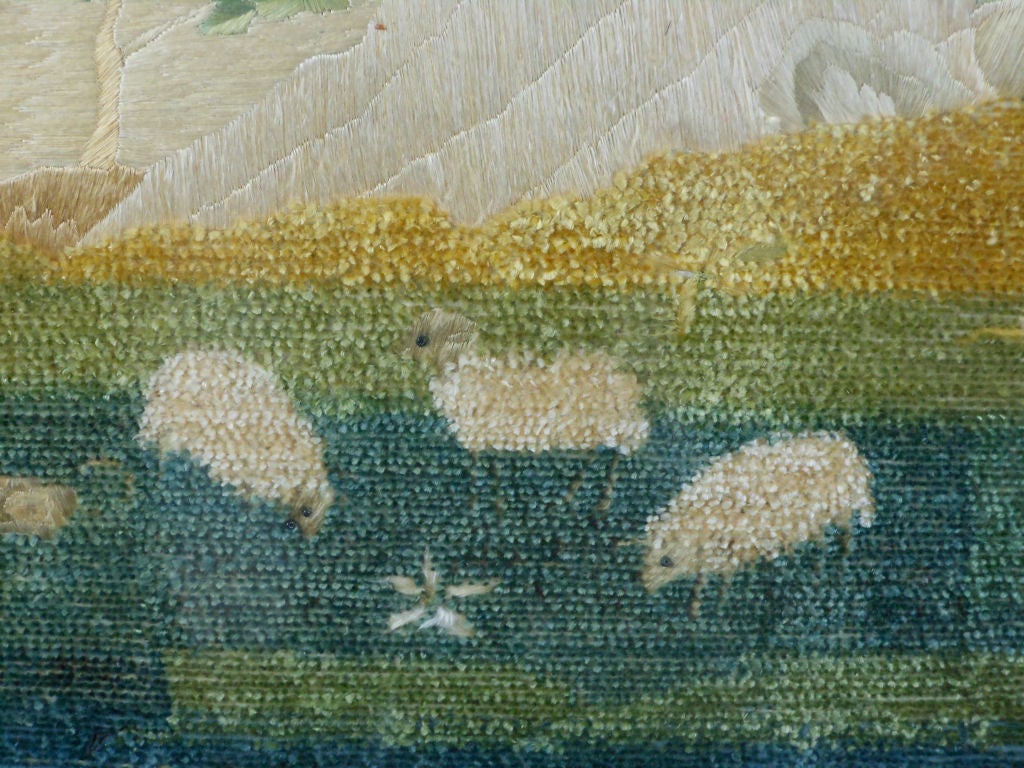 Embroidered French Needlework Landscape For Sale