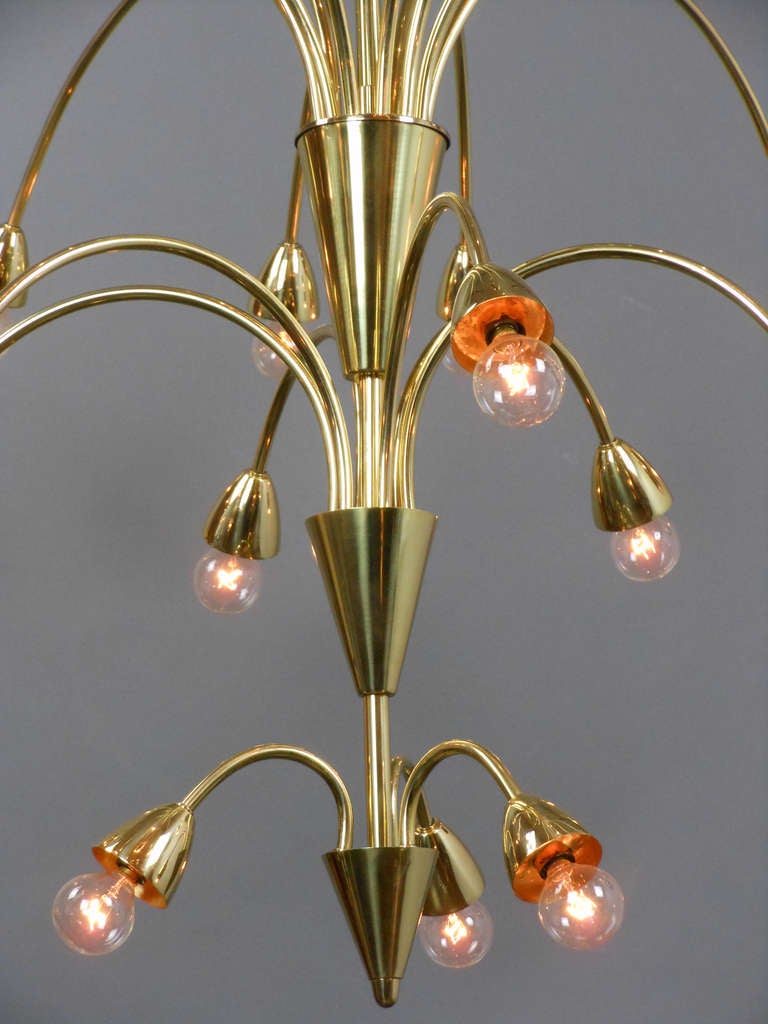 Mid-Century Modern Brass Chandelier For Sale 3