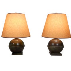 A Pair of Swedish Grace Period Green Patinated Bronze Lamps