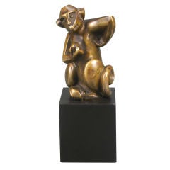 French Art Deco Bronze Sculpture of a Monkey by Sybille May. Signed.