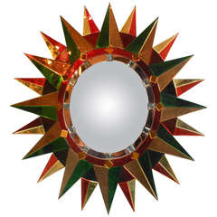 French Modern Oval Polychrome Sunburst Mirror