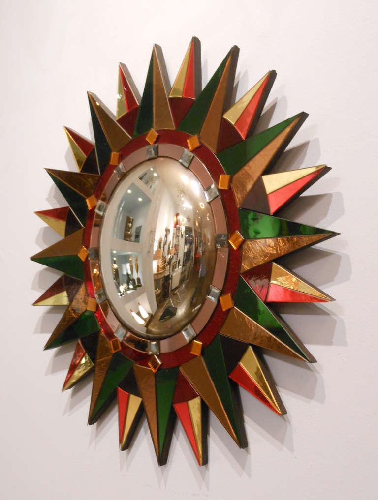 French Modern Oval Polychrome Sunburst Mirror In Good Condition For Sale In New York, NY