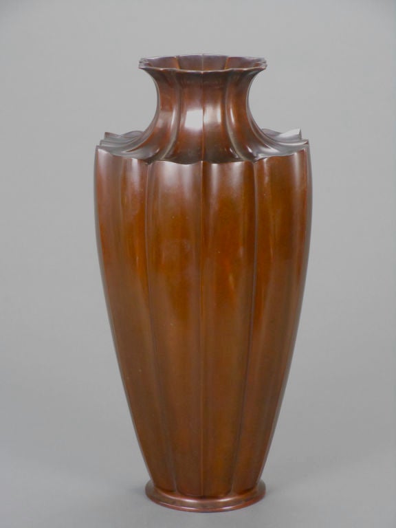 Meiji Japanese Patinated Bronze Lotus Vase For Sale