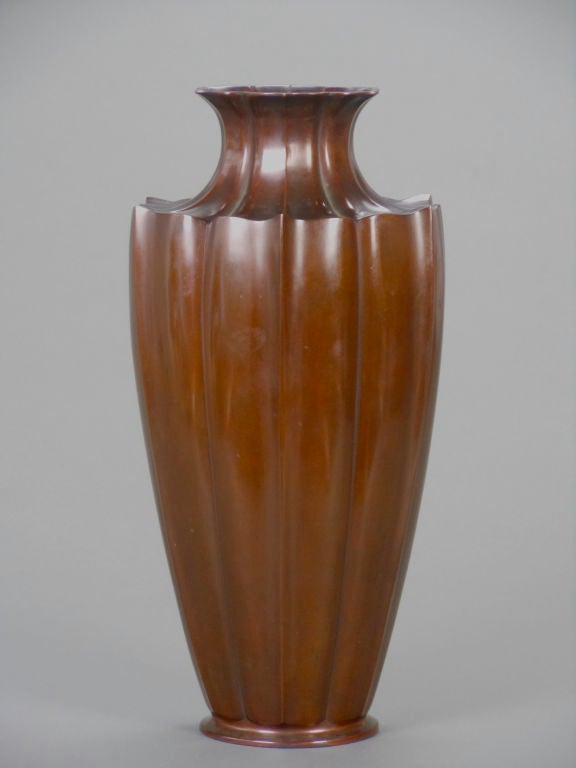 Japanese Patinated Bronze Lotus Vase In Good Condition For Sale In New York, NY