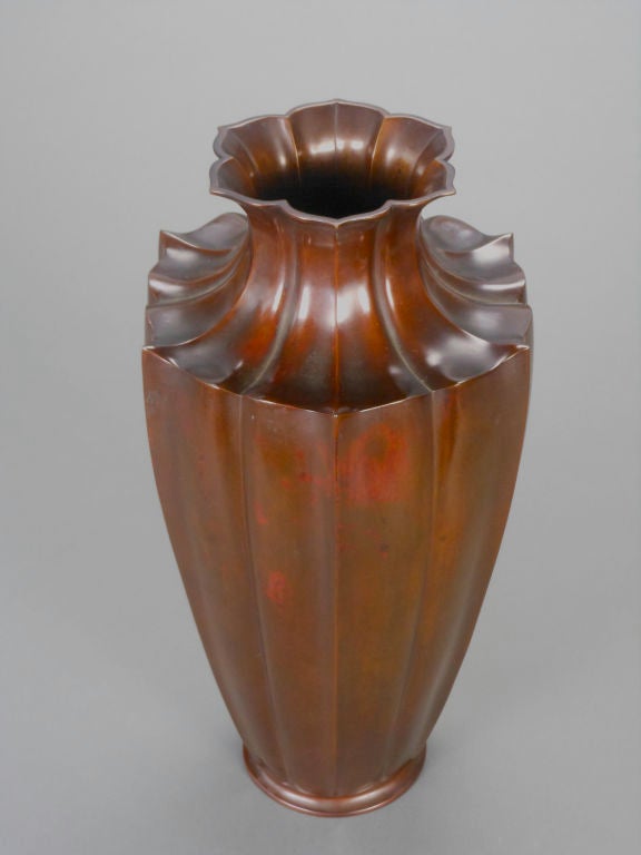 19th Century Japanese Patinated Bronze Lotus Vase For Sale