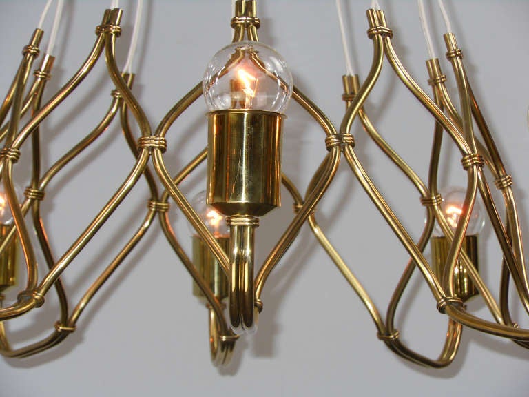 A Swedish Brass 10 Light Chandelier by Hans Bergström for Atelje Lyktan 3