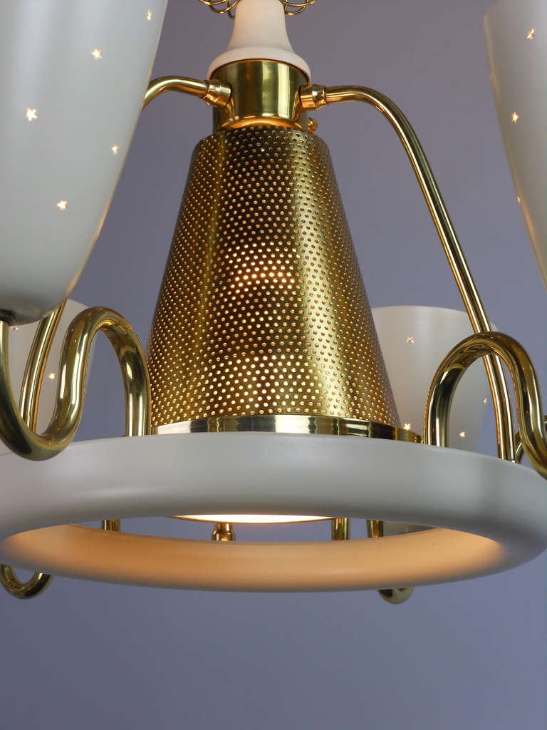 An American Brass and Cream Six-Light Chandelier 1