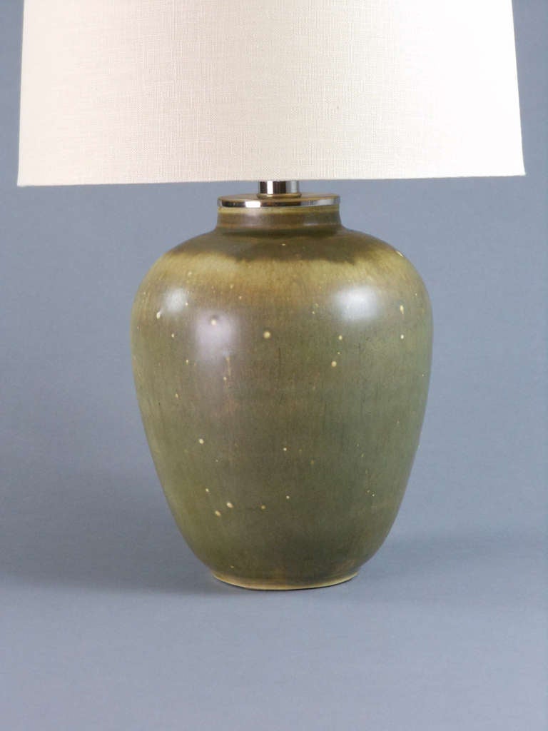 Mid-20th Century Scandinavian Modern Green Glazed Ceramic Lamp For Sale