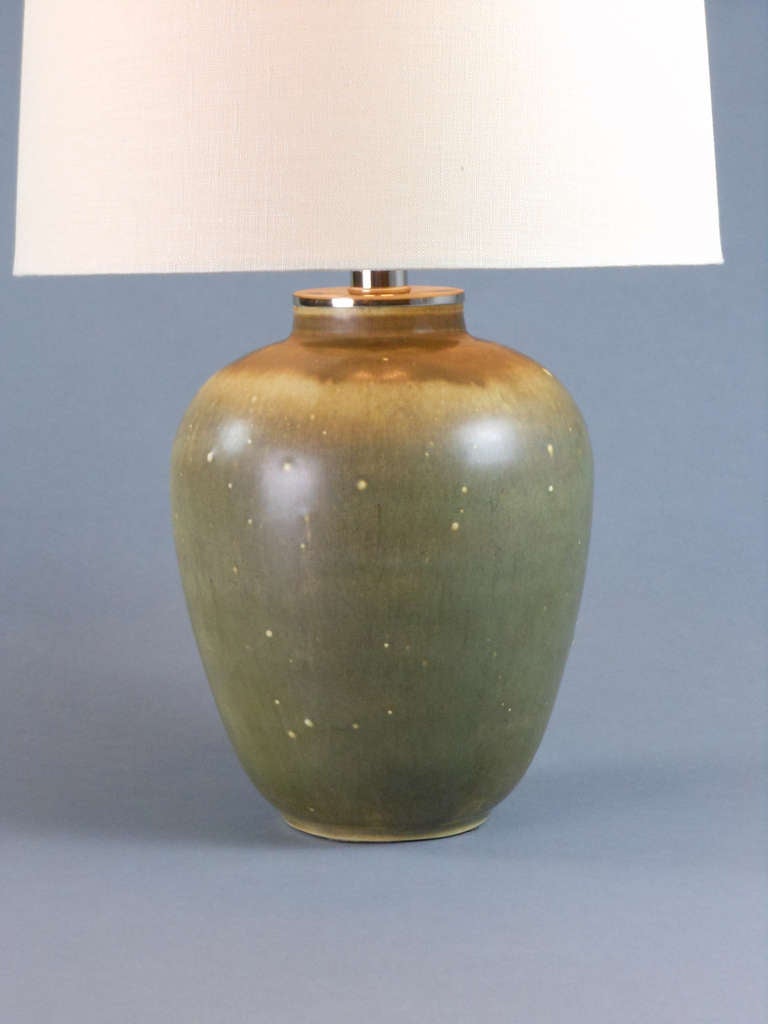 Scandinavian Modern Green Glazed Ceramic Lamp For Sale 1