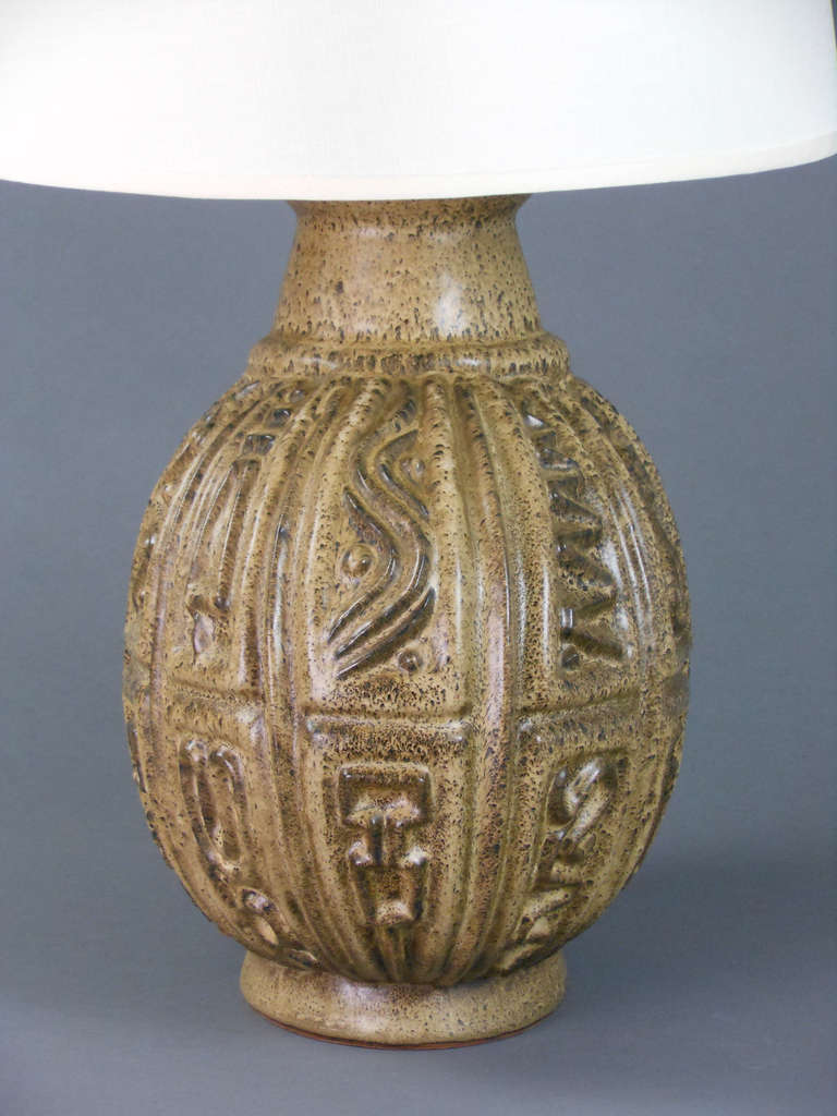Northern European Ceramic Lamp with Low Relief Geometric Design For Sale 1