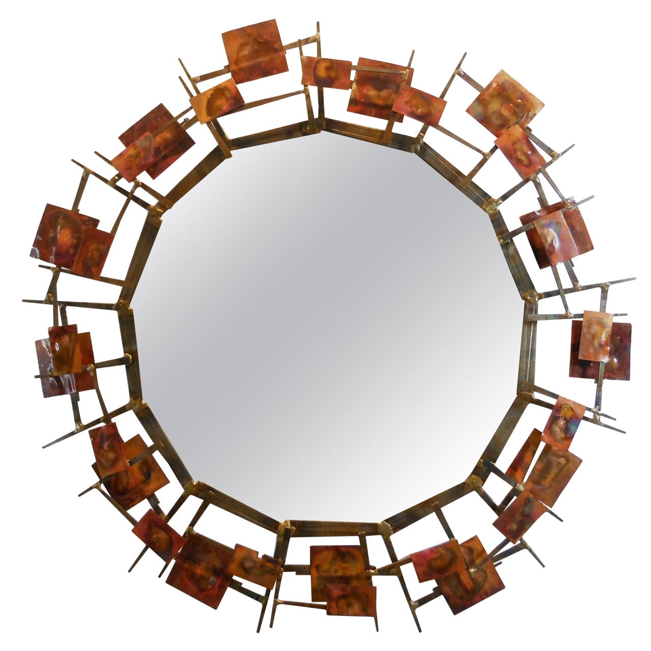 A Circular Steel Brutalist Mirror