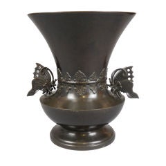 A Japanese Brown Patinated Bronze Vase with Butterflies