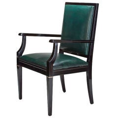 A Belgian Brass Mounted Black Lacquer Arm Chair