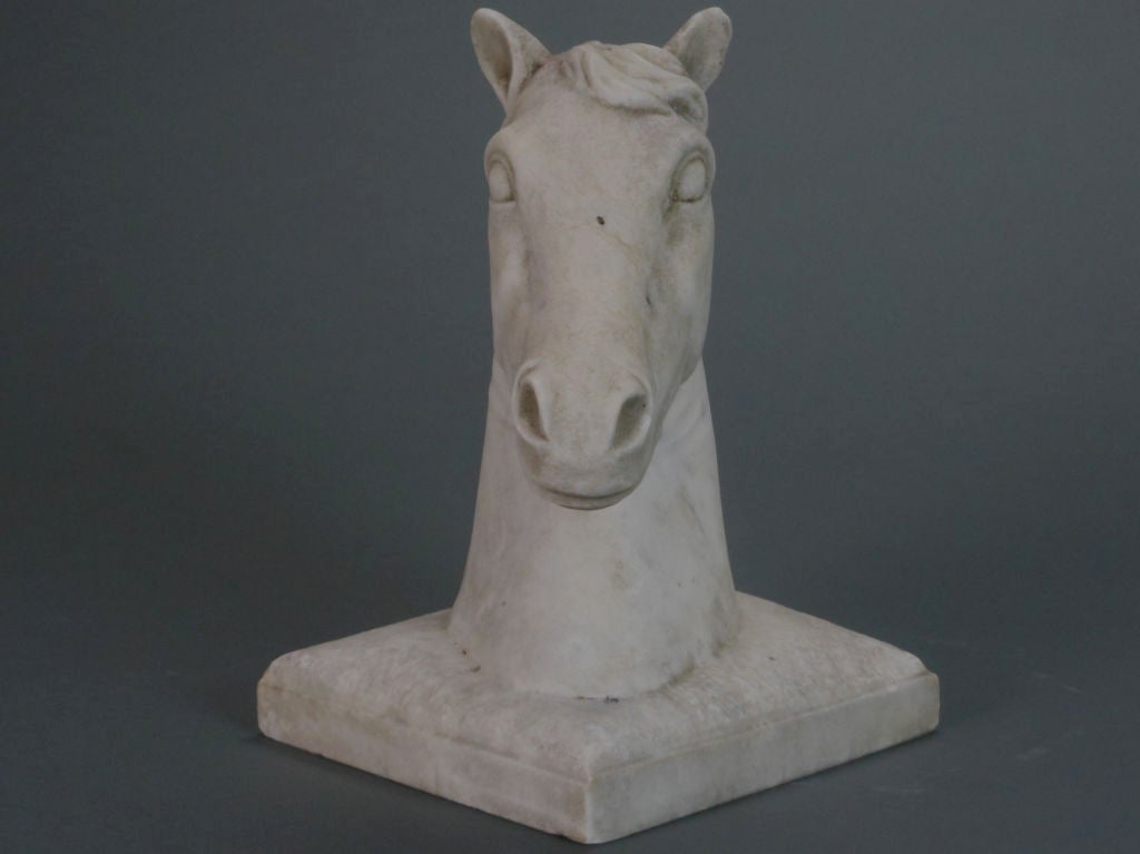 French Pair of White Marble Horse Trophy Sculptures For Sale 4