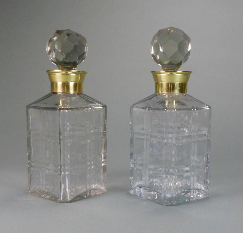 20th Century A Pair of French Brass Mounted Cut Crystal Decanters