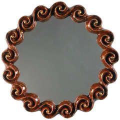 Red and Gilt Ceramic Wave Mirror by Gail Dooley 3