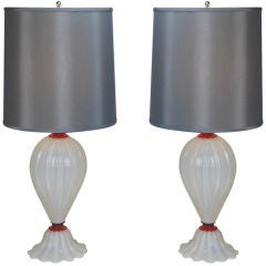 A Pair of Italian Opaline and Red Glass Lamps