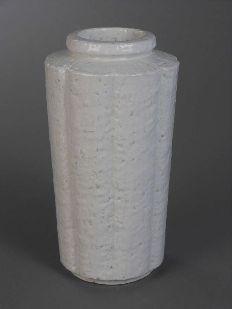 Swedish Tall White Lobed Chamotte Vase by Gunnar Nylund