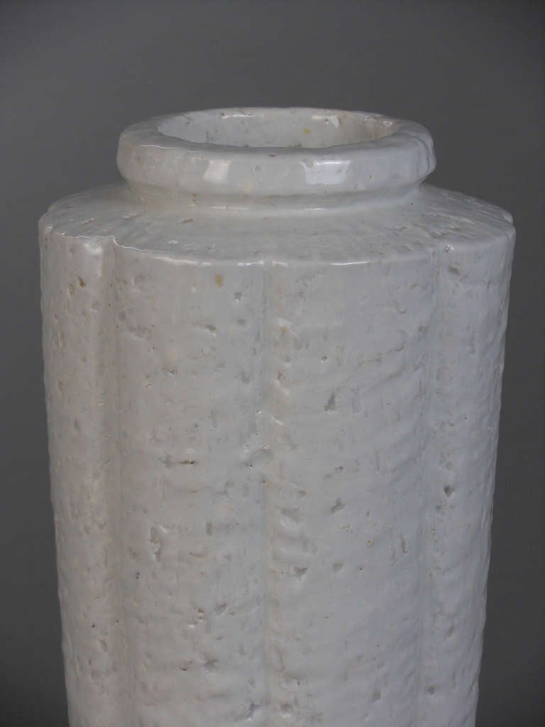 20th Century Tall White Lobed Chamotte Vase by Gunnar Nylund