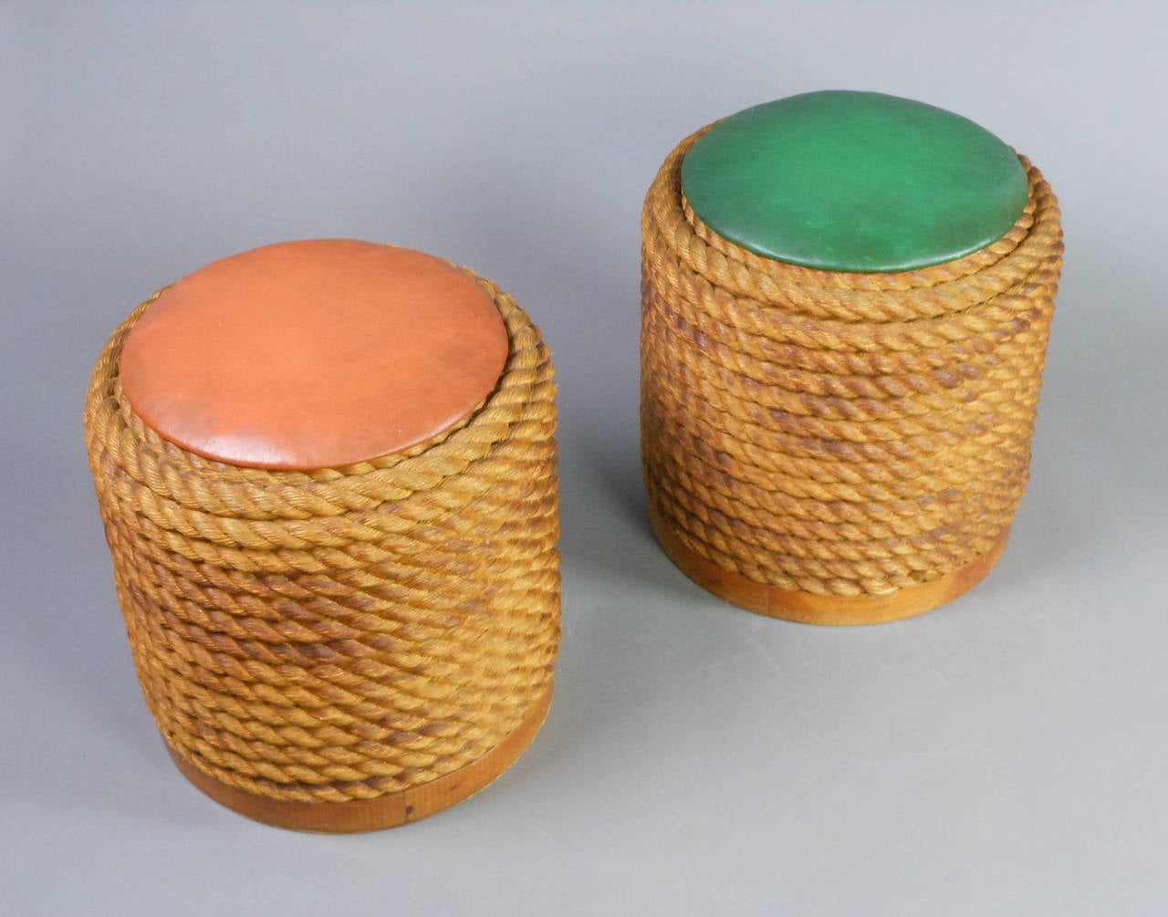 20th Century Pair of Canadian Rope Stools by Jean-Marie Gauvreau, Signed JMG, 1945