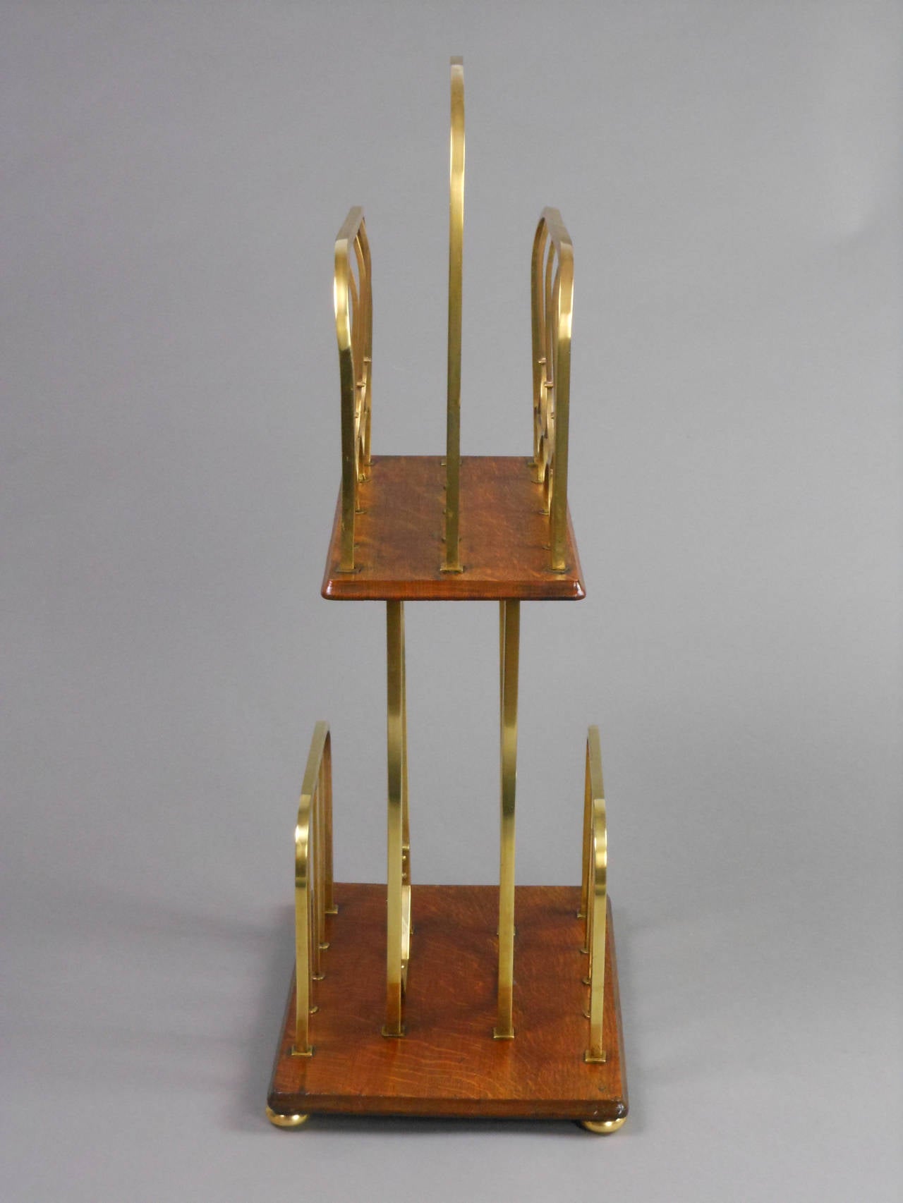 Arts and Crafts Brass and Oak Magazine Stand For Sale 2