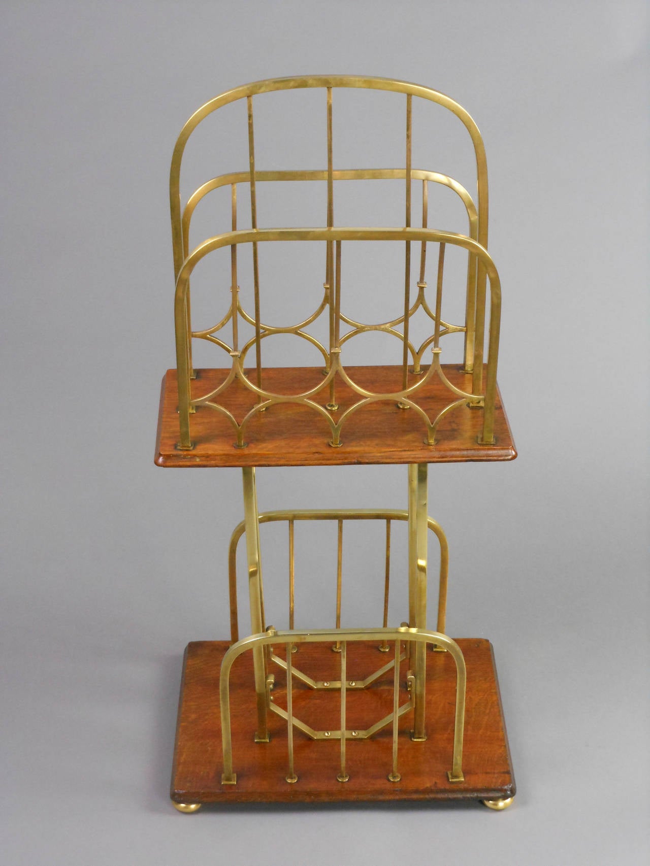 Unknown Arts and Crafts Brass and Oak Magazine Stand For Sale