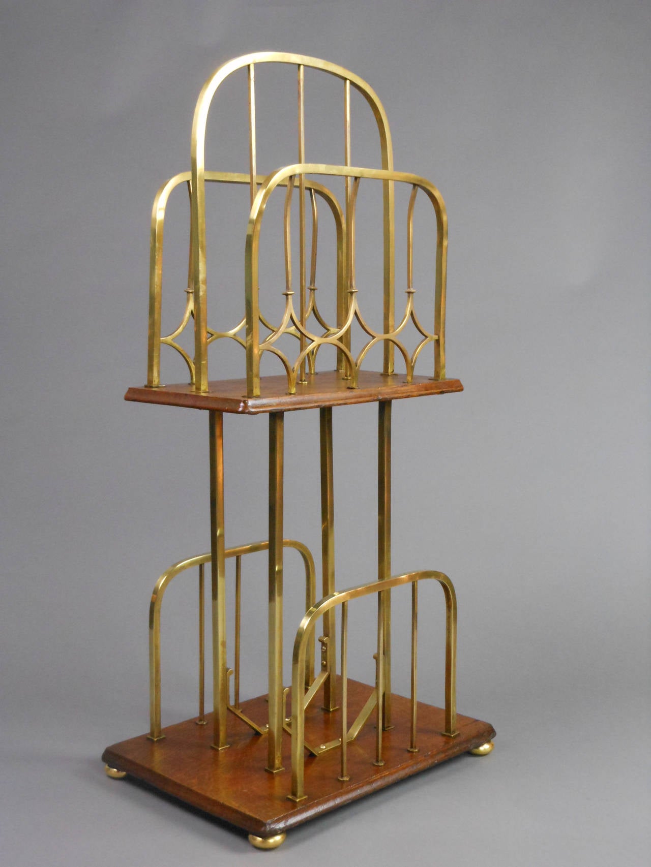 20th Century Arts and Crafts Brass and Oak Magazine Stand For Sale