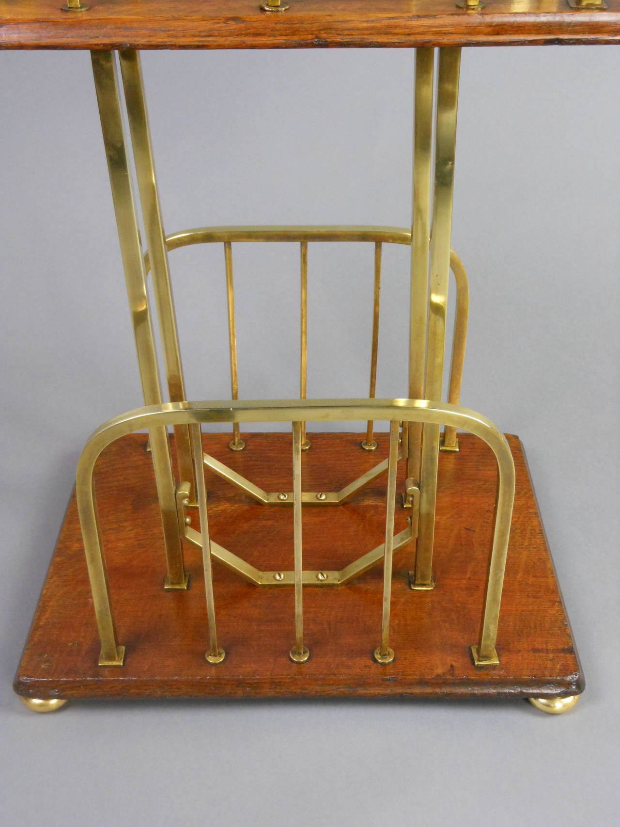 Arts and Crafts Brass and Oak Magazine Stand For Sale 4