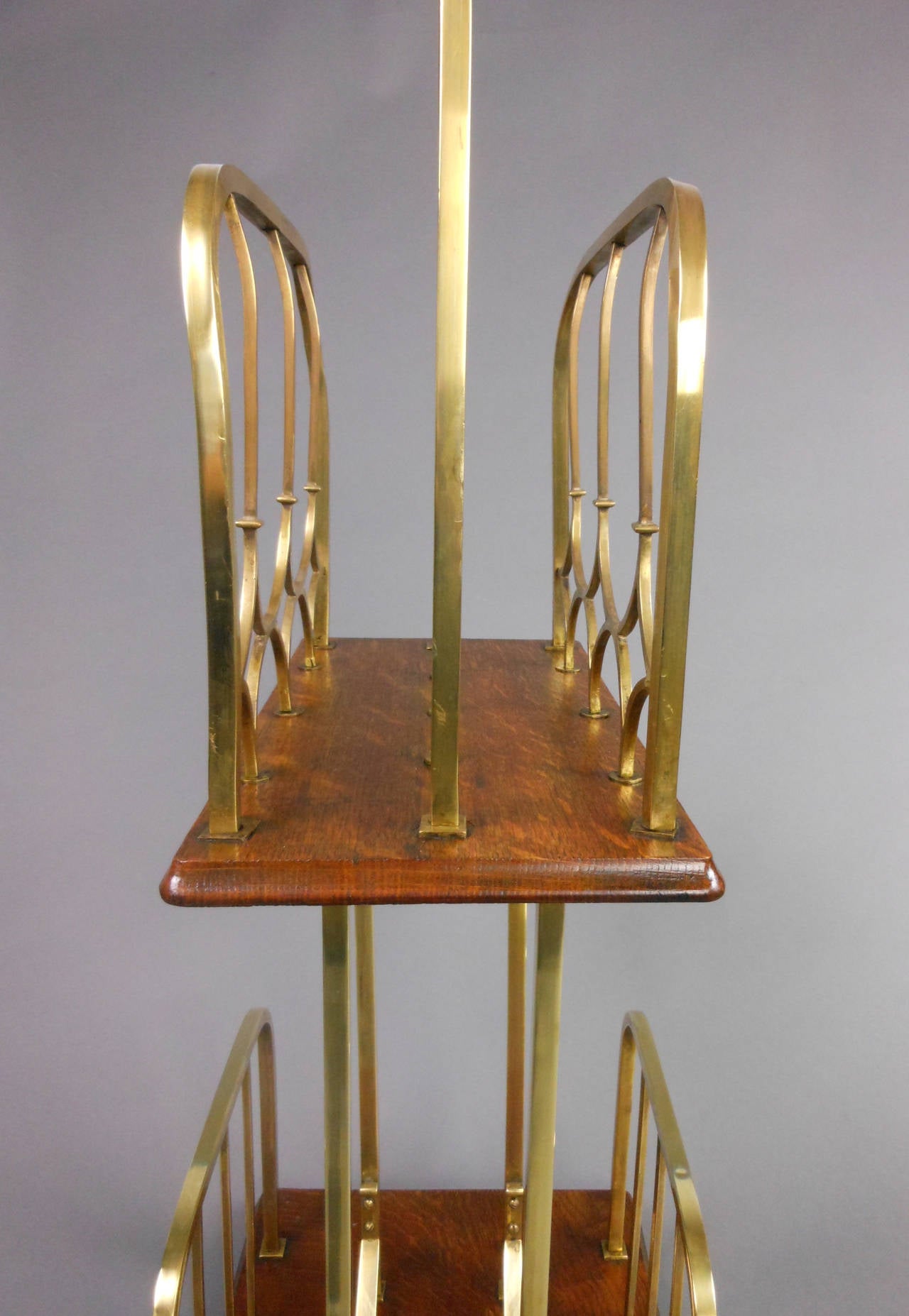 Arts and Crafts Brass and Oak Magazine Stand For Sale 3