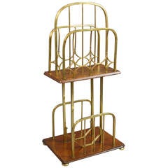 Antique Arts and Crafts Brass and Oak Magazine Stand