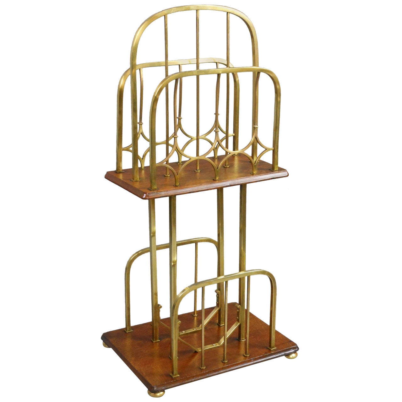 Arts and Crafts Brass and Oak Magazine Stand For Sale