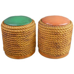 Pair of Canadian Rope Stools by Jean-Marie Gauvreau, Signed JMG, 1945