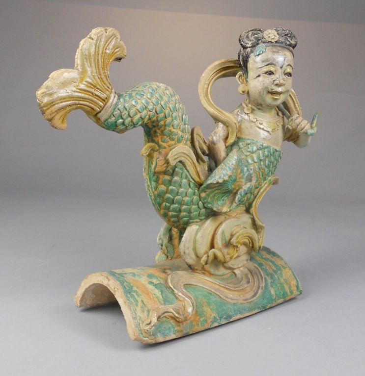 A Chinese Ceramic Mermaid Roof Tile 2