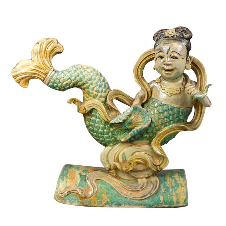 A Chinese Ceramic Mermaid Roof Tile