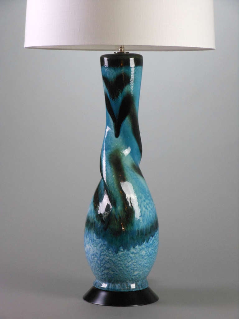 20th Century Mid-Century Modern Pair of Large Blue Ceramic Lamps