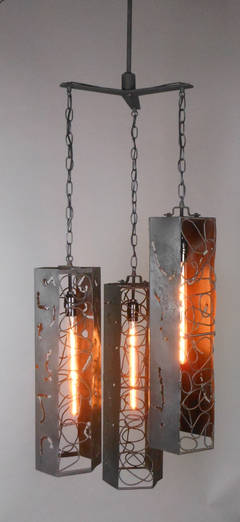 Brutalist Three-Light Metal Lantern