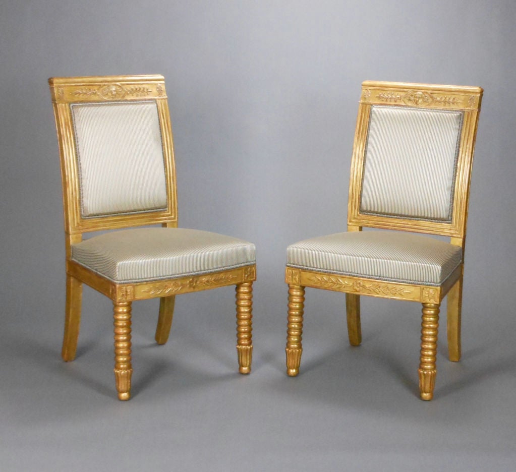 French Set of Four Directoire Giltwood Chairs