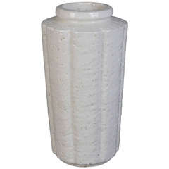 Tall White Lobed Chamotte Vase by Gunnar Nylund