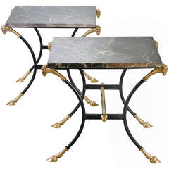 Pair of Italian Neoclassical Side Tables with Veined Black Marble Tops