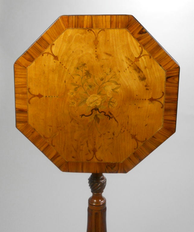 English George III Tilt-Top Yew and Bloodwood Marquetry Tripod Table